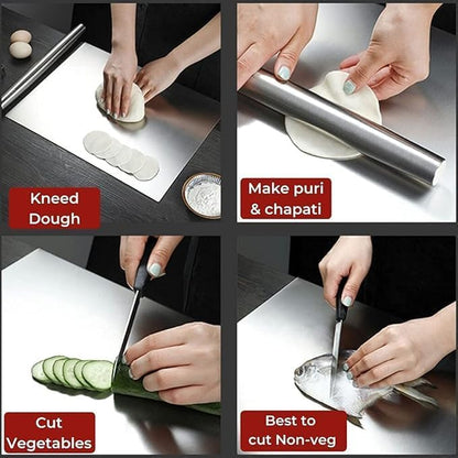 Steel Chopping Board Heavy Duty Non-Slip for Kitchen | Stainless Steel Cutting Board for Vegetables